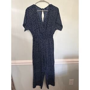 SHEIN Navy Polka Dot Jumpsuit Short Sleeve Smocked Waist Size Large